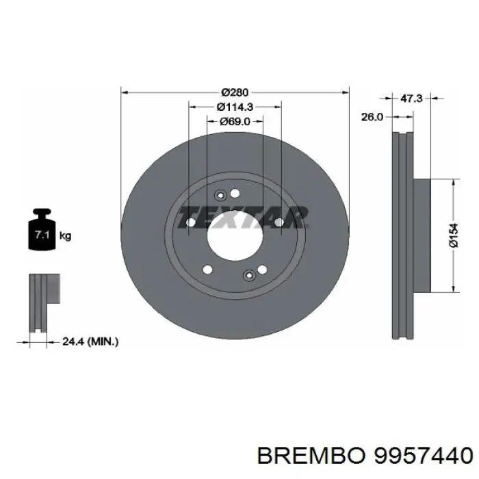 9957440 Brembo диск гальмівний передній