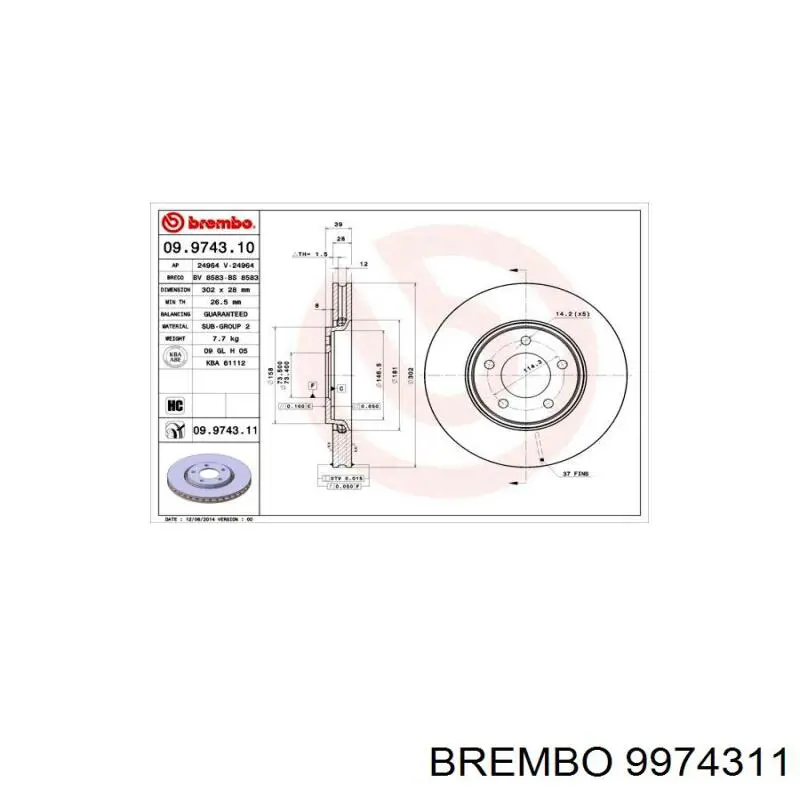 9974311 Brembo диск гальмівний передній