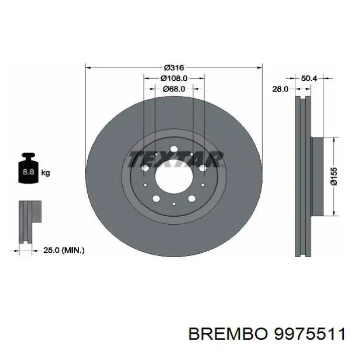 9975511 Brembo диск гальмівний передній
