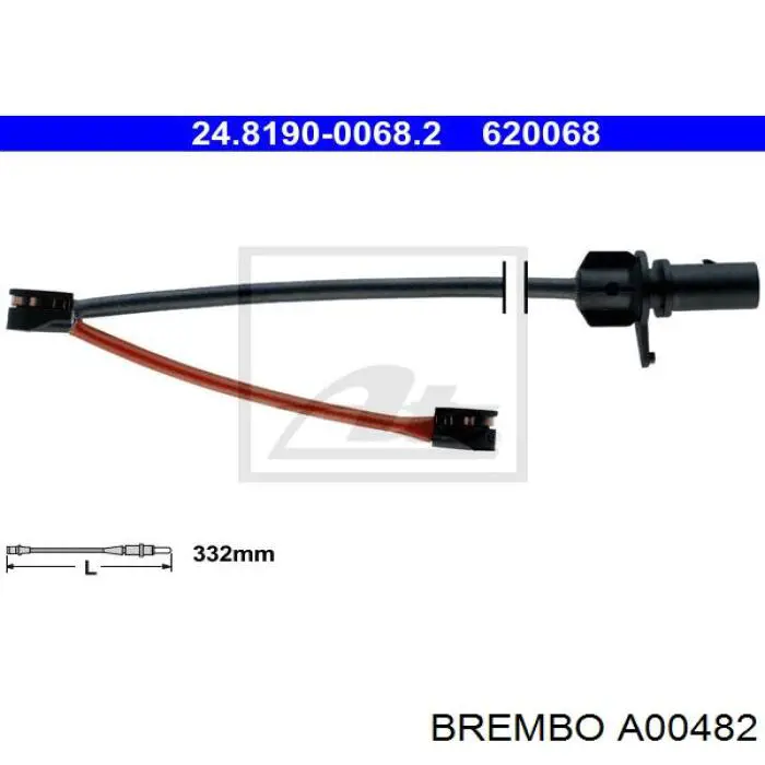 Датчик зносу гальмівних колодок, передній лівий Brembo A00482 ціна, від 10.13 USD