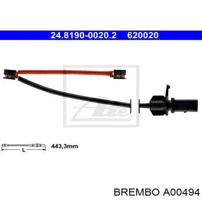 Купити A00494 Brembo Датчик зносу гальмівних колодок