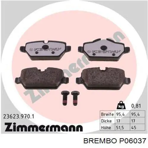 Купити P06037 Brembo Задні колодки