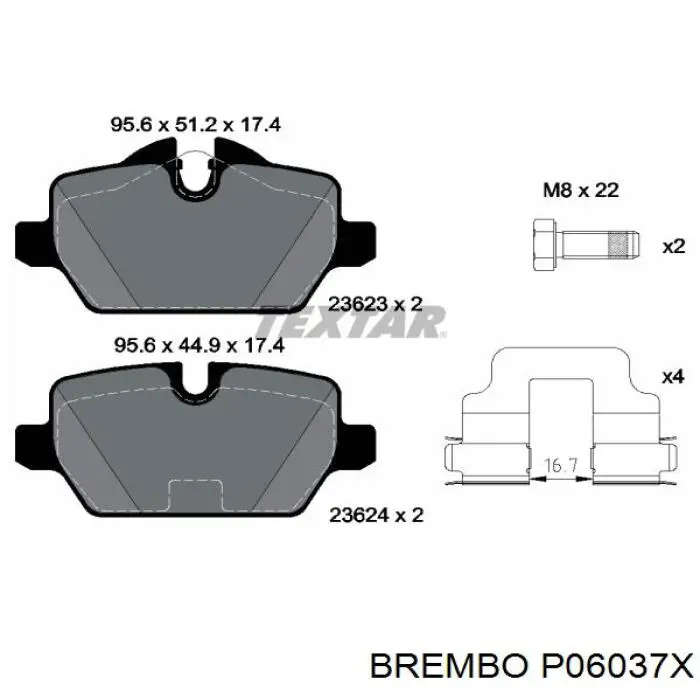 Задні гальмівні колодки P06037X Brembo