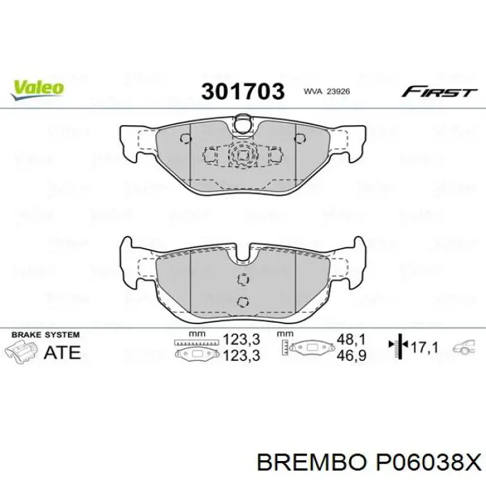 Задні гальмівні колодки P06038X Brembo
