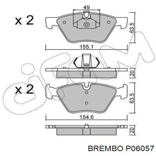 P06057 Brembo колодки гальмівні передні, дискові
