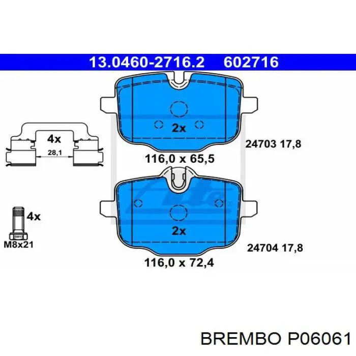 Купити P06061 Brembo Задні колодки