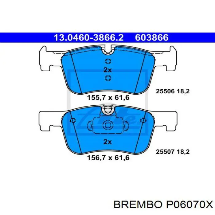 Колодки гальмівні передні, дискові P06070X Brembo