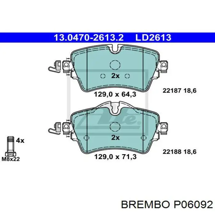 Купити P06092 Brembo Колодки гальмівні передні, дискові