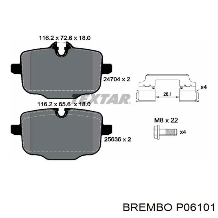 Задні гальмівні колодки Brembo P06101 ціна, від 84.45 USD