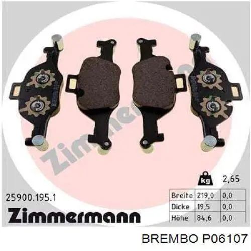Купити P06107 Brembo Колодки гальмівні передні, дискові