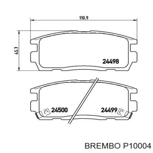 P10004 Brembo колодки гальмові задні, дискові