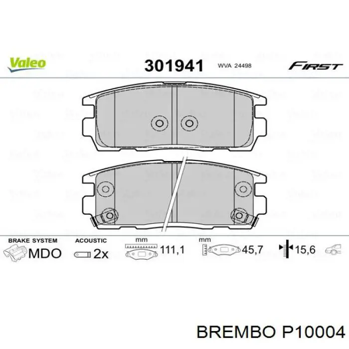 Задні гальмівні колодки P10004 Brembo
