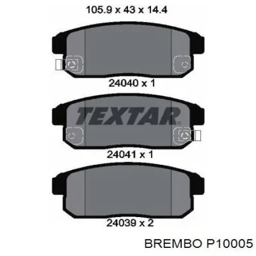 P10005 Brembo колодки гальмові задні, дискові