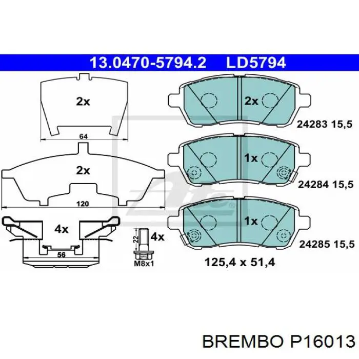 Купити P16013 Brembo Колодки гальмівні передні, дискові