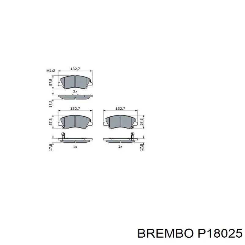P18025 Brembo колодки гальмівні передні, дискові