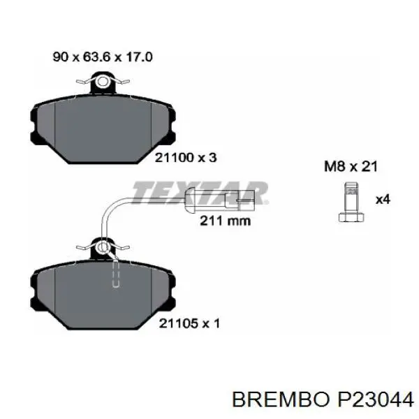 P23044 Brembo колодки гальмівні передні, дискові