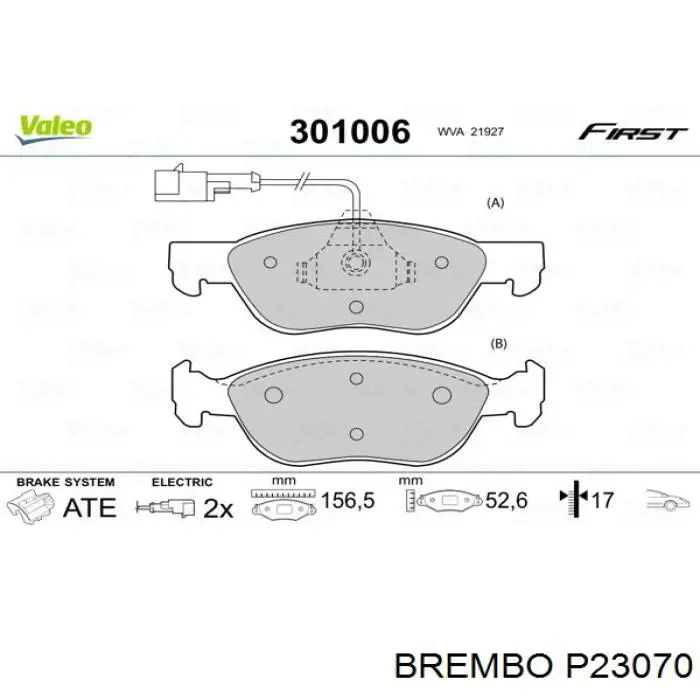 Передні тормозні колодки P23070 Brembo