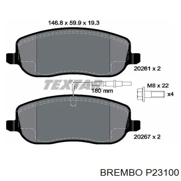 P23100 Brembo колодки гальмівні передні, дискові