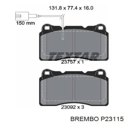 P23115 Brembo колодки гальмівні передні, дискові