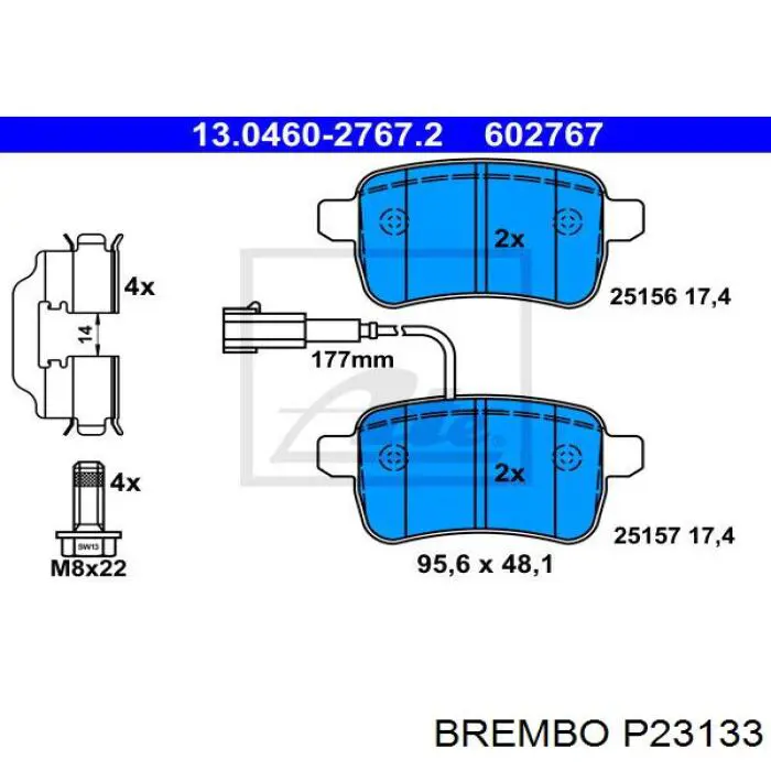 Колодки гальмові задні, дискові P23133 Brembo