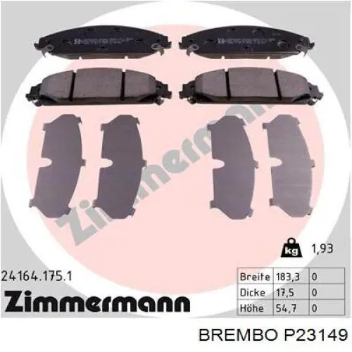Передні тормозні колодки P23149 Brembo