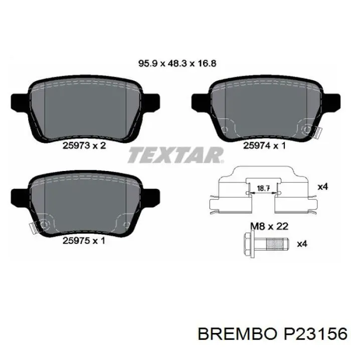 Колодки гальмові задні, дискові P23156 Brembo