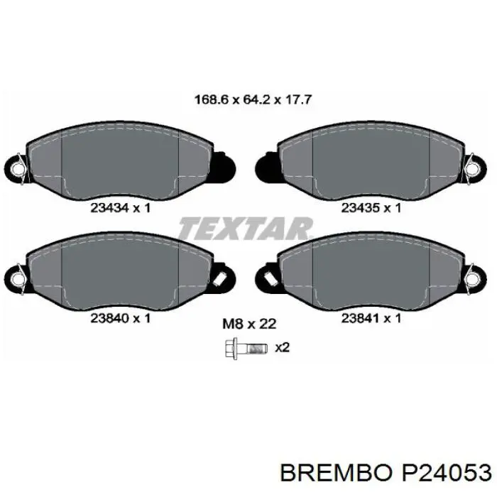 P24053 Brembo колодки гальмівні передні, дискові