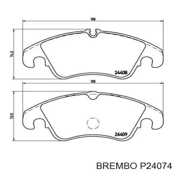 P24074 Brembo колодки гальмівні передні, дискові