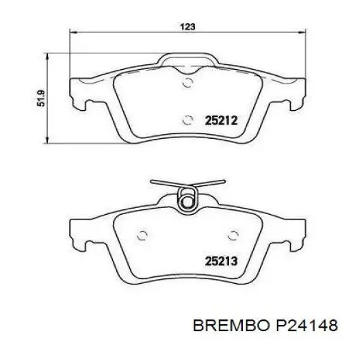 P24148 Brembo колодки гальмові задні, дискові