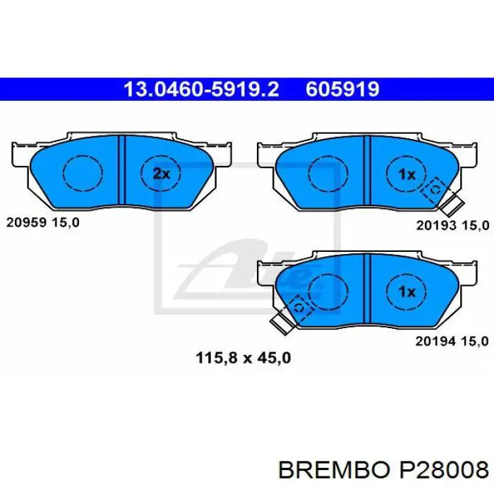 P28008 Brembo колодки гальмівні передні, дискові
