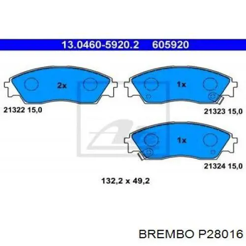 P28016 Brembo колодки гальмівні передні, дискові