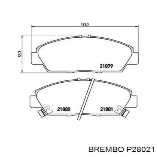 Купити P28021 Brembo Колодки гальмівні передні, дискові