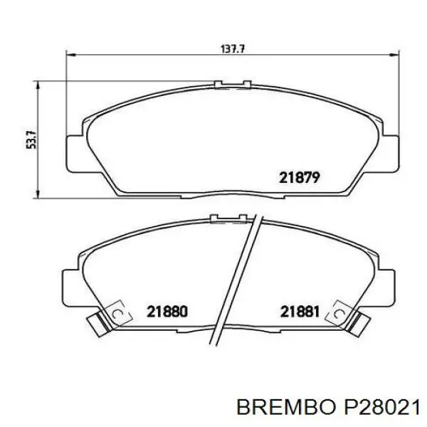 P28021 Brembo колодки гальмівні передні, дискові