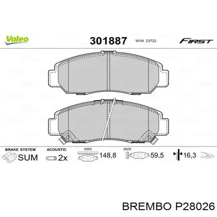 Купити P28026 Brembo Колодки гальмівні передні, дискові