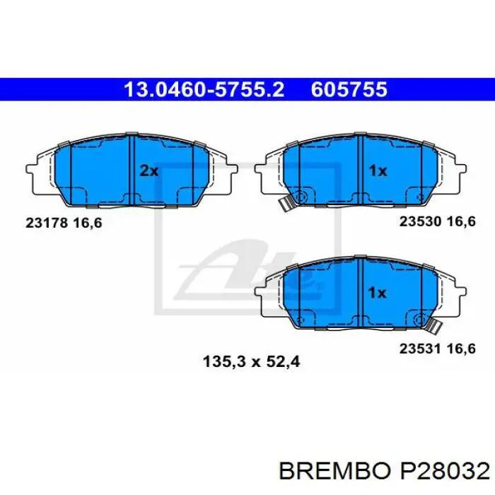 P28032 Brembo колодки гальмівні передні, дискові