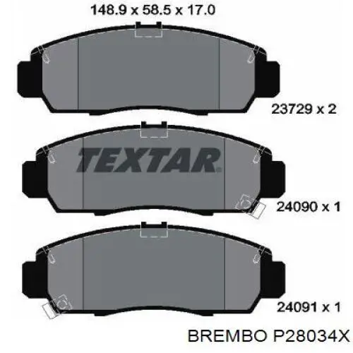 Колодки гальмівні передні, дискові P28034X Brembo