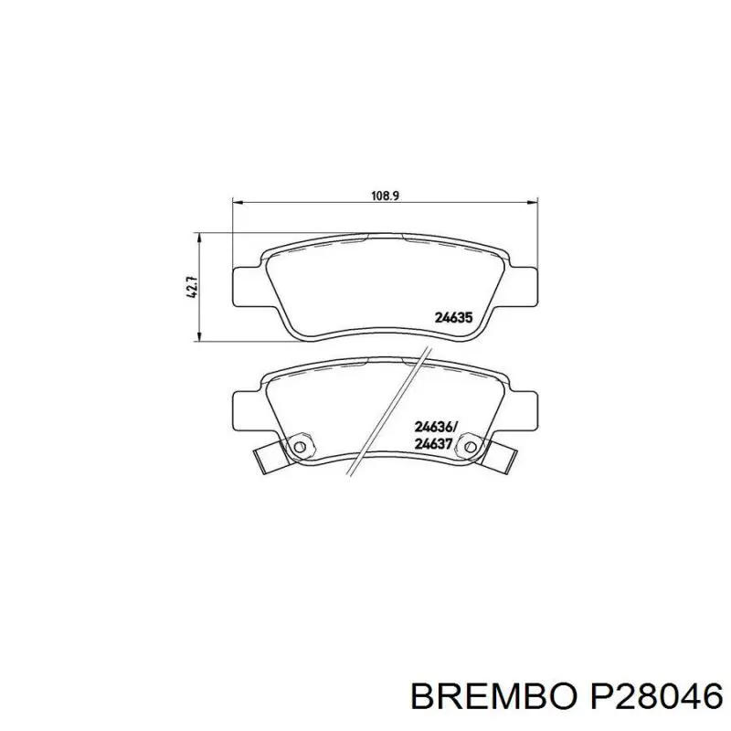 P28046 Brembo колодки гальмові задні, дискові