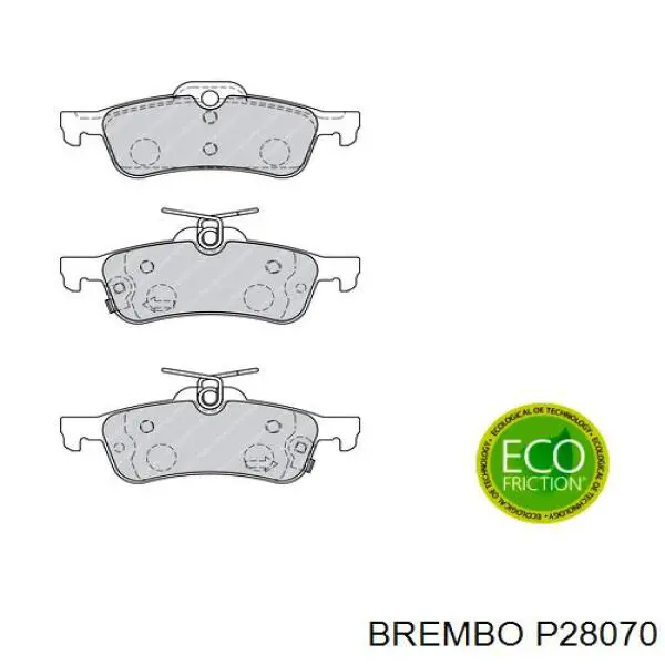 P28070 Brembo Колодки гальмівні задні, дискові