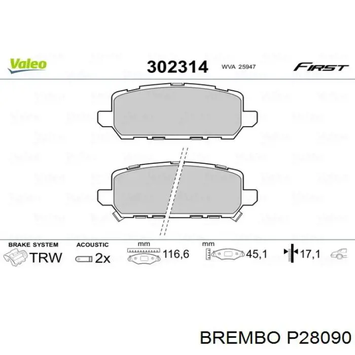 Купити P28090 Brembo Задні колодки