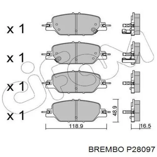 P28097 Brembo колодки гальмові задні, дискові
