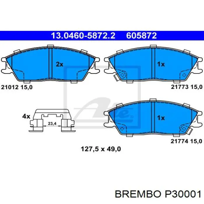 Купити P30001 Brembo Колодки гальмівні передні, дискові