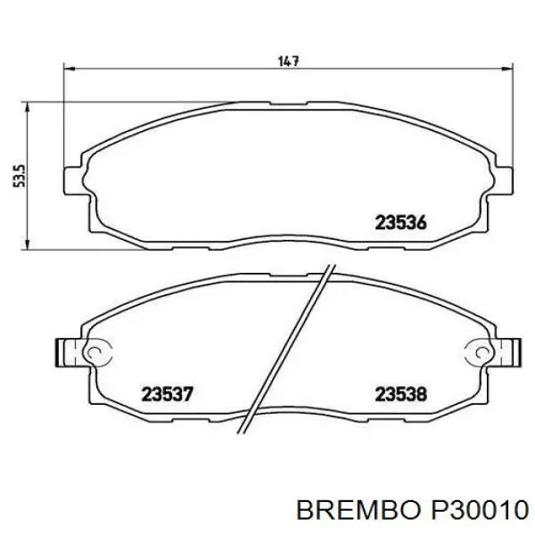 P30010 Brembo колодки гальмівні передні, дискові