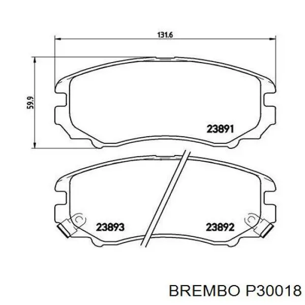 P30018 Brembo колодки гальмівні передні, дискові