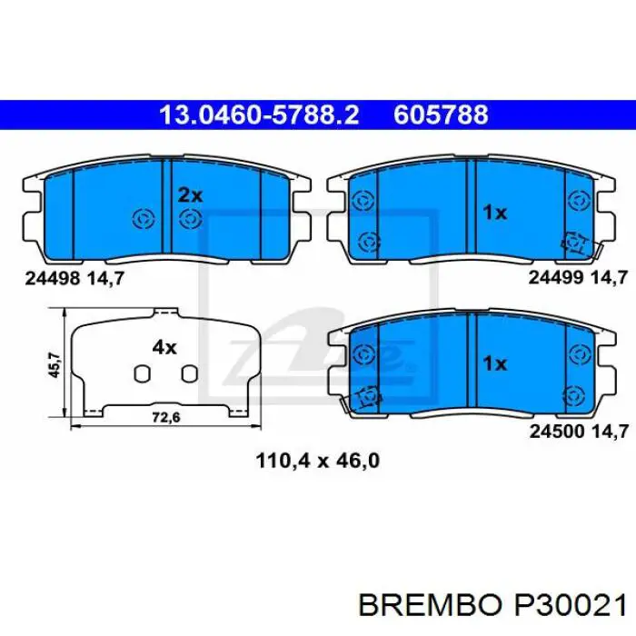 P30021 Brembo Колодки гальмівні задні, дискові