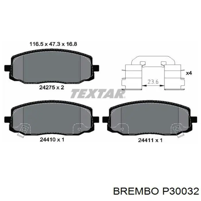 Купити P30032 Brembo Колодки гальмівні передні, дискові