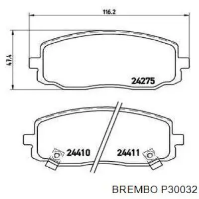 P30032 Brembo колодки гальмівні передні, дискові