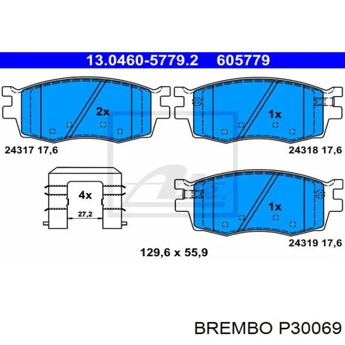 Купити P30069 Brembo Колодки гальмівні передні, дискові