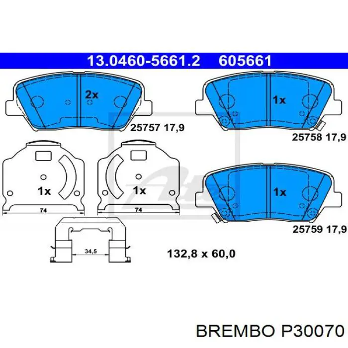 Передні тормозні колодки P30070 Brembo