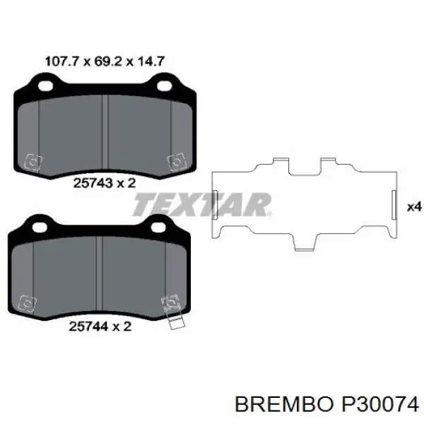 P30074 Brembo колодки гальмові задні, дискові