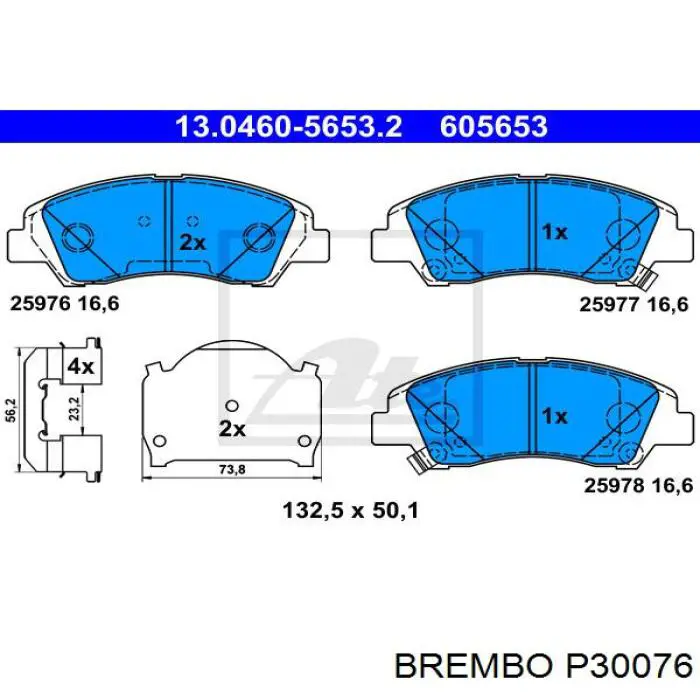 Купити P30076 Brembo Колодки гальмівні передні, дискові